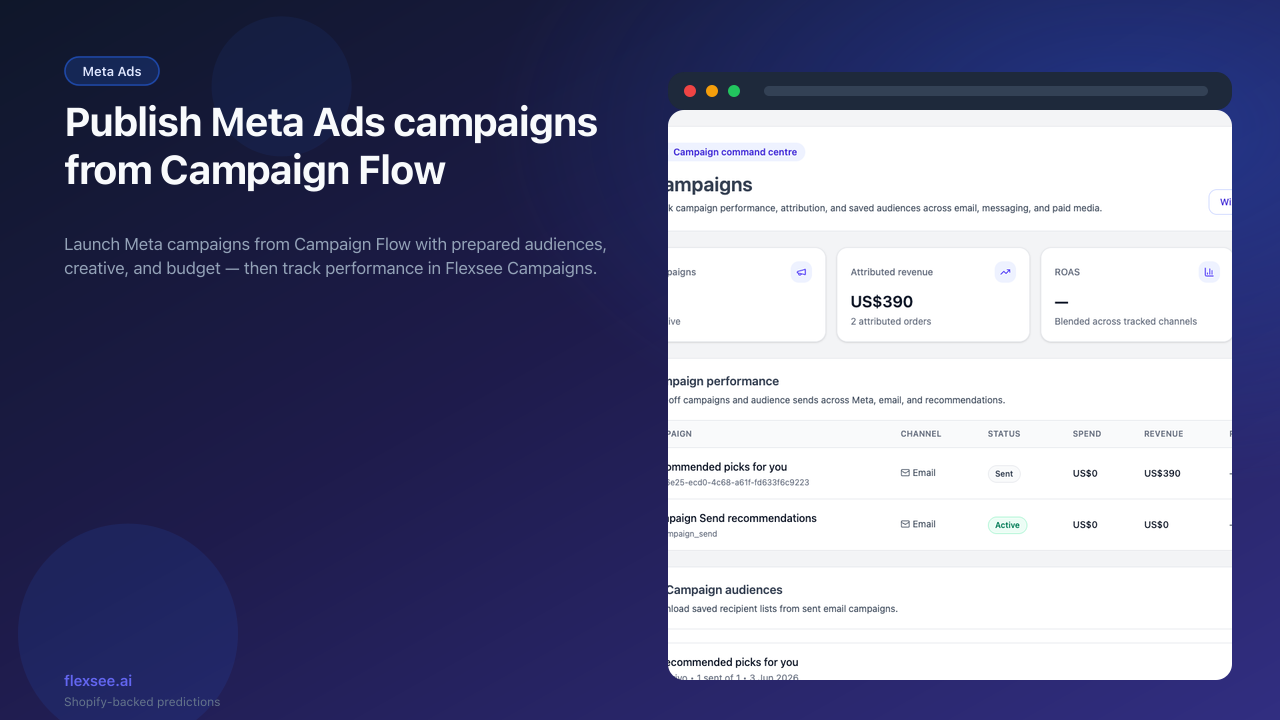 Flexsee Campaigns — Meta Ads spend and Shopify-backed performance