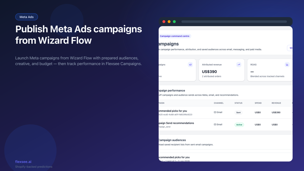 Flexsee Campaigns — Meta Ads spend and Shopify-backed performance