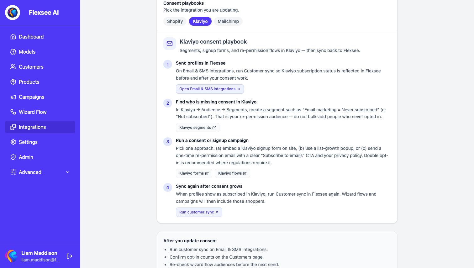 Flexsee consent guide – Klaviyo playbook steps