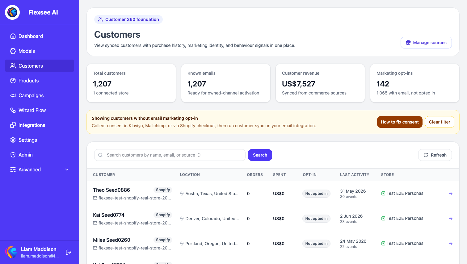 Flexsee Customers – filter profiles without email marketing opt-in