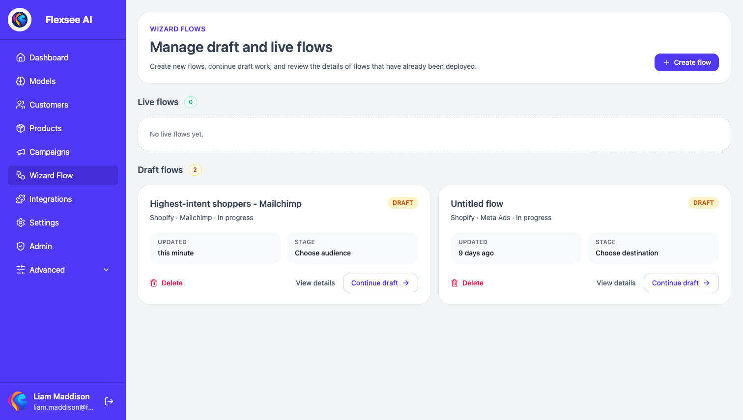 Flexsee Wizard Flow — campaign flows list