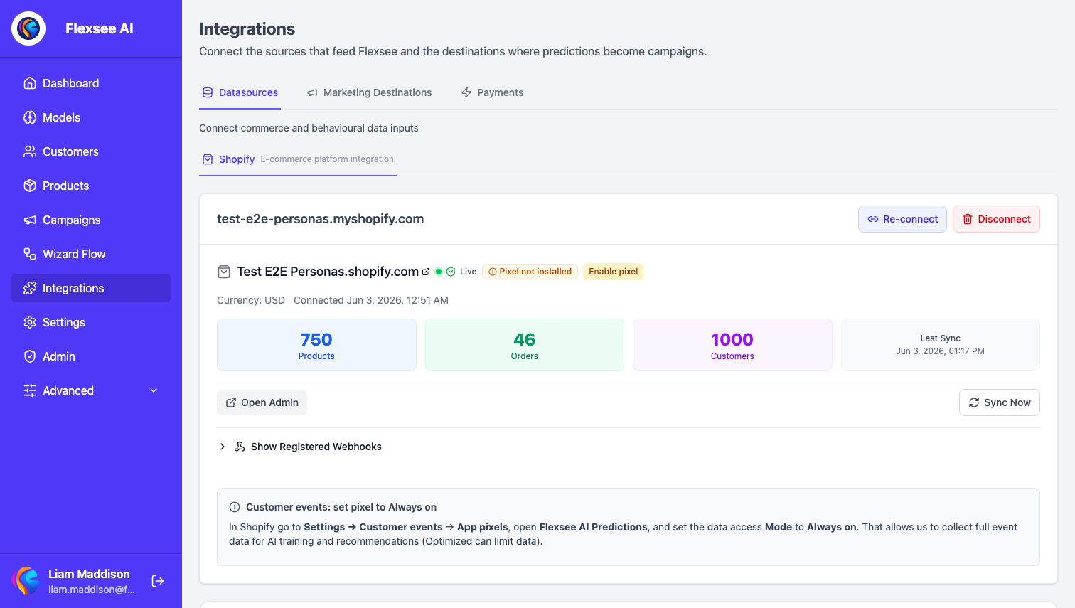 Flexsee Integrations – Shopify store connected