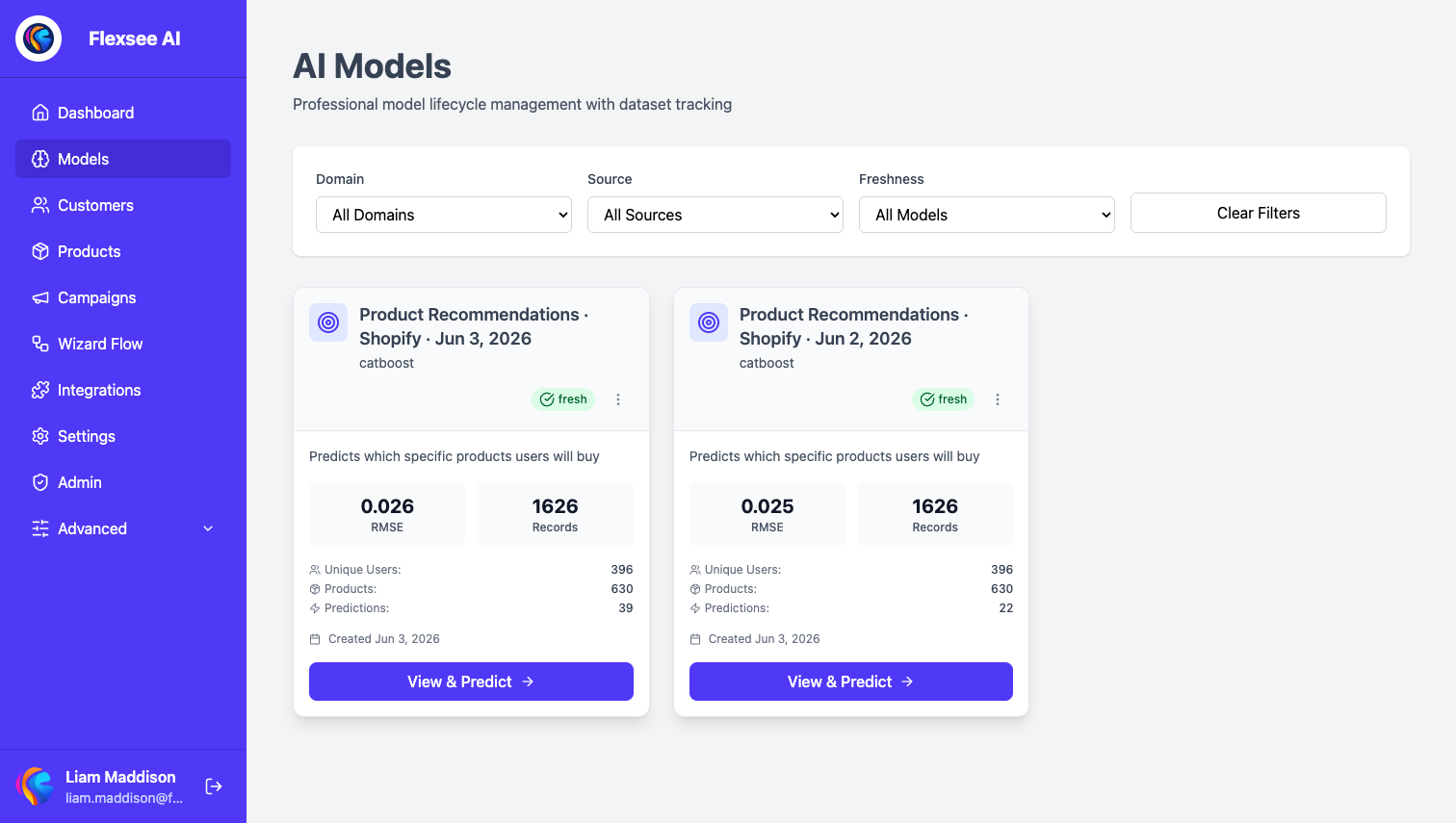 Flexsee Models – train on Shopify order data