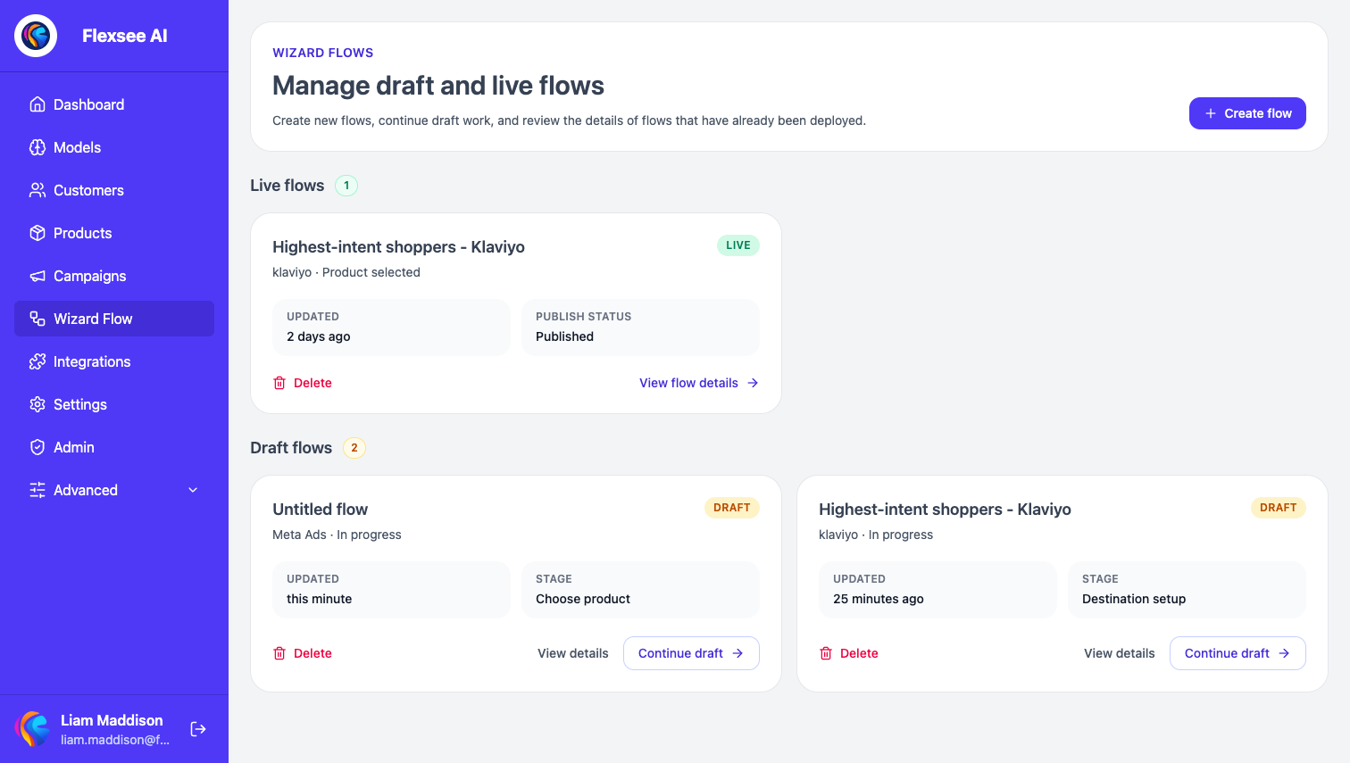 Flexsee Wizard Flow – Meta Ads campaign flows