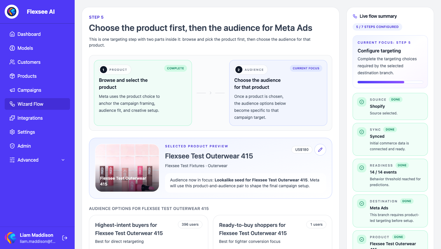 Wizard Flow – choose predictive audience segment for Meta