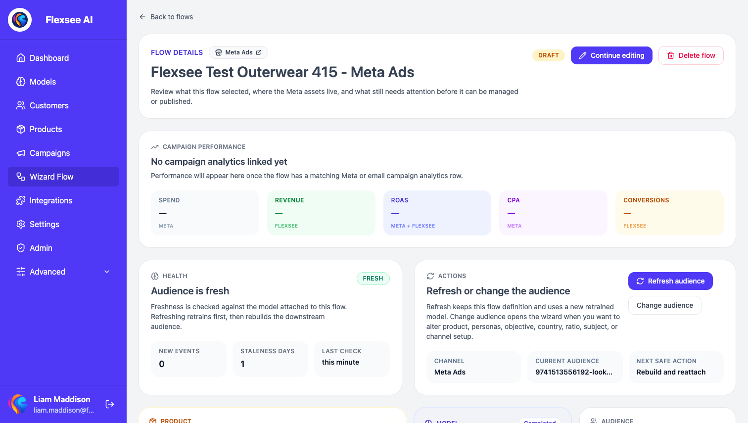 Wizard Flow details – live Meta campaign metrics