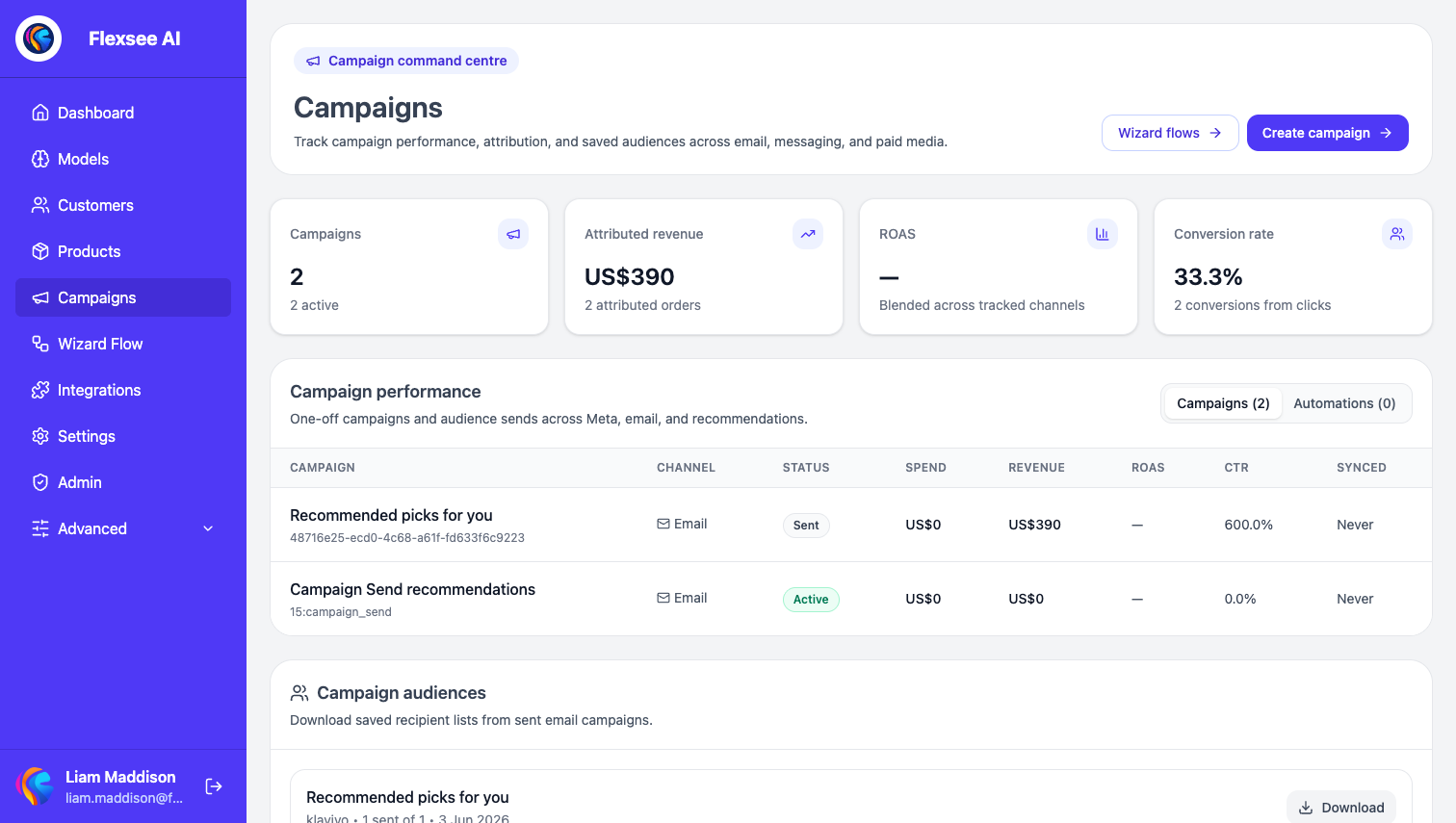 Flexsee Campaigns – compare attributed ROAS