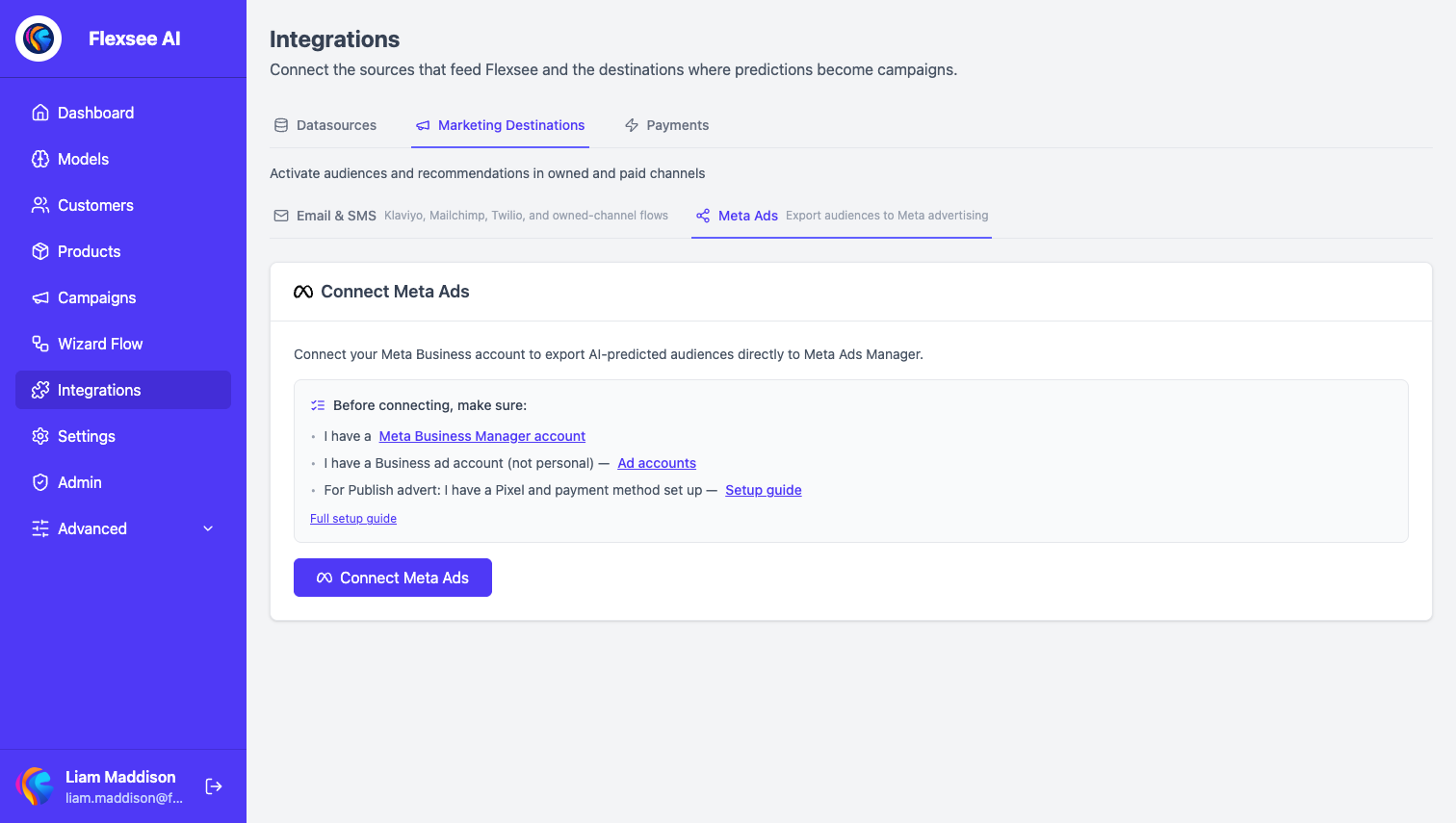 Meta Ads integration settings