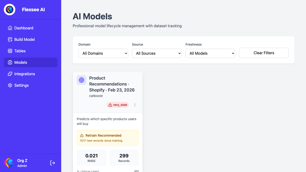 Flexsee Models – create and train a recommendation model
