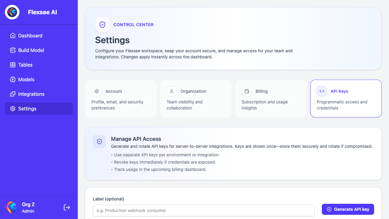 Flexsee Settings – API Keys