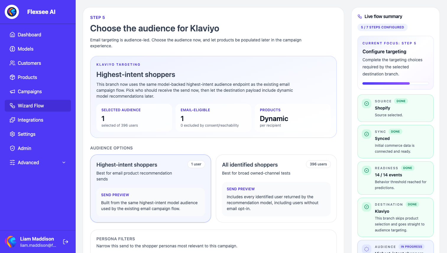 Wizard Flow – choose predictive email audience